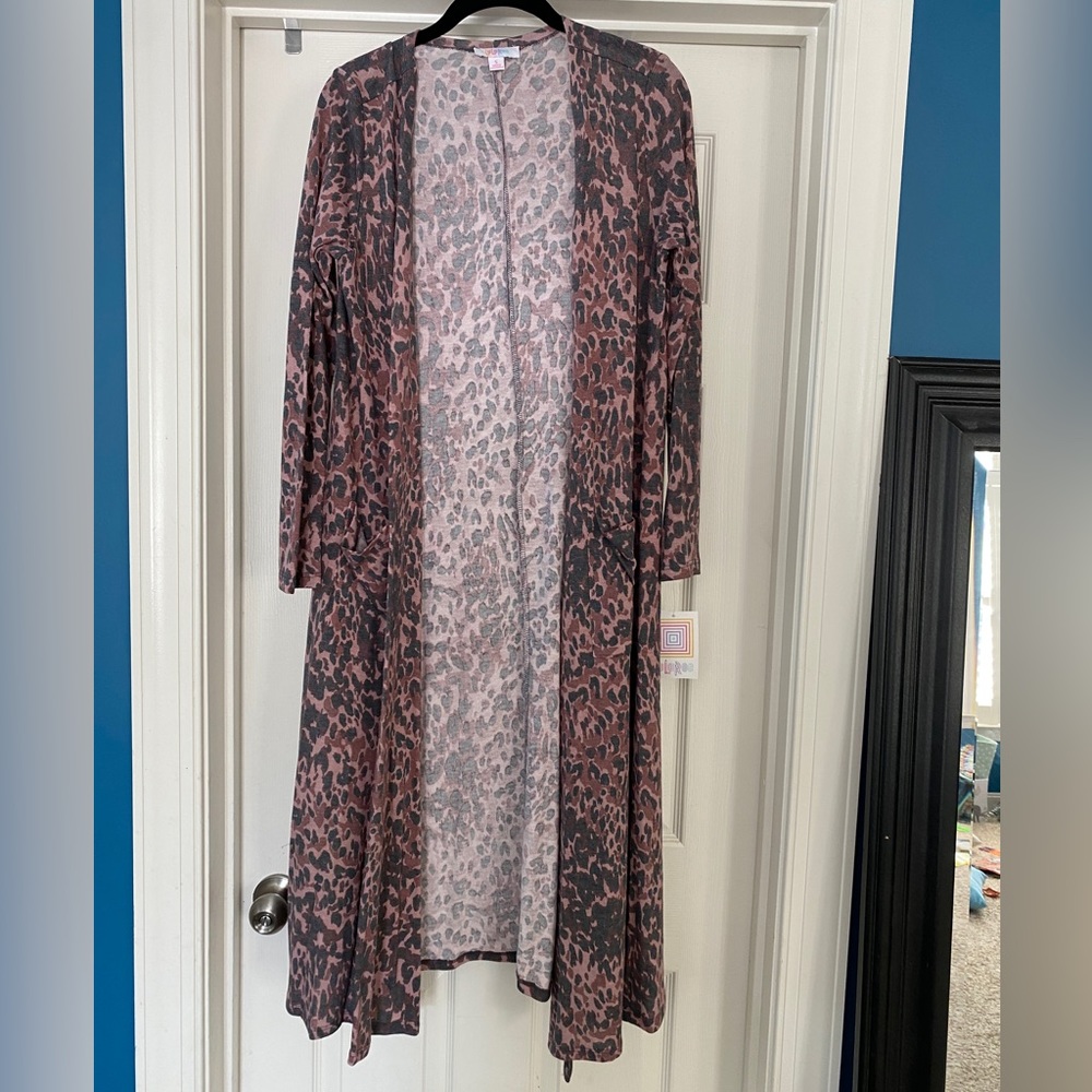 Lularoe Pink Leopard Print Sarah Cardigan Sweater Duster Size Small
